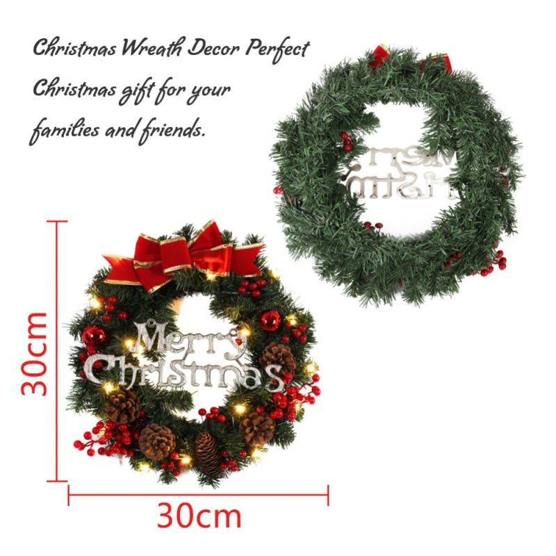 Merry Christmas Decorations For Home LED Glowing Garland Ornaments New Year Artificial Green Leaves Door Decor Hanging Wreath