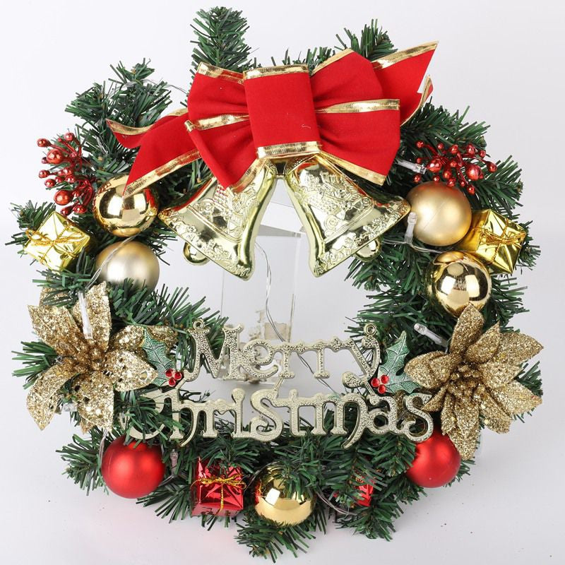 Merry Christmas Decorations For Home LED Glowing Garland Ornaments New Year Artificial Green Leaves Door Decor Hanging Wreath