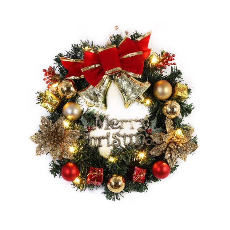 Merry Christmas Decorations For Home LED Glowing Garland Ornaments New Year Artificial Green Leaves Door Decor Hanging Wreath