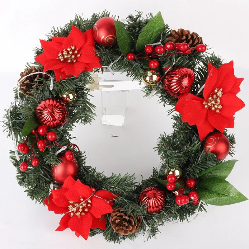 Merry Christmas Decorations For Home LED Glowing Garland Ornaments New Year Artificial Green Leaves Door Decor Hanging Wreath