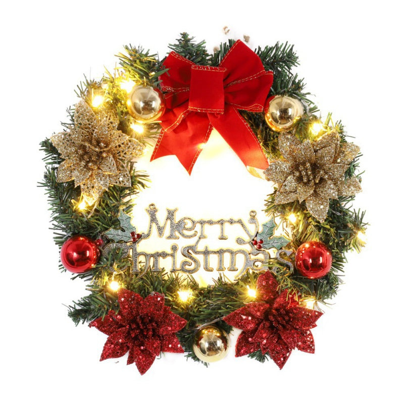 Merry Christmas Decorations For Home LED Glowing Garland Ornaments New Year Artificial Green Leaves Door Decor Hanging Wreath