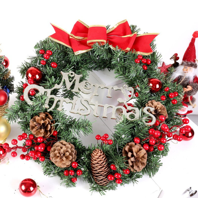 Merry Christmas Decorations For Home LED Glowing Garland Ornaments New Year Artificial Green Leaves Door Decor Hanging Wreath