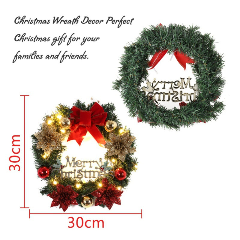 Merry Christmas Decorations For Home LED Glowing Garland Ornaments New Year Artificial Green Leaves Door Decor Hanging Wreath