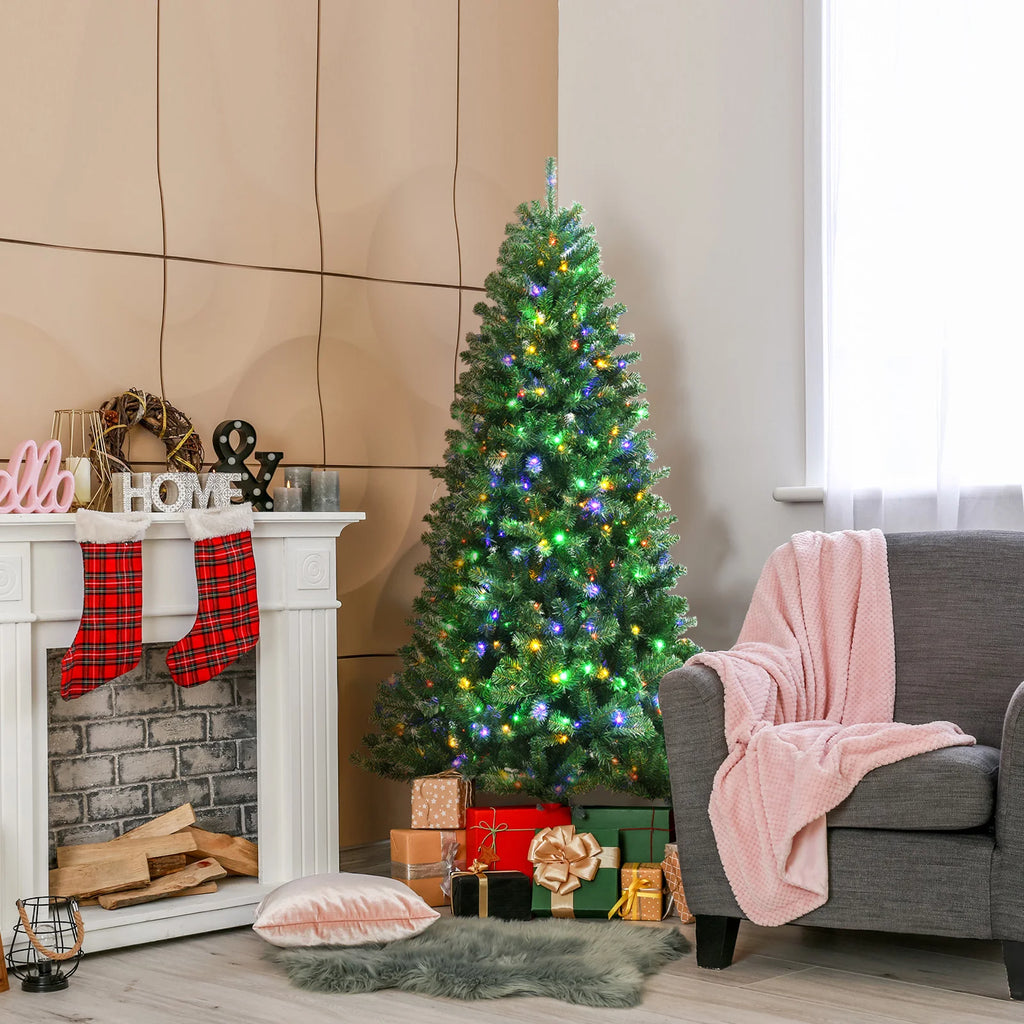 6/ 7/ 8ft Lightened Christmas Tree, Indoor Festival Decoration Faux Tree for Living Room, Dining Room