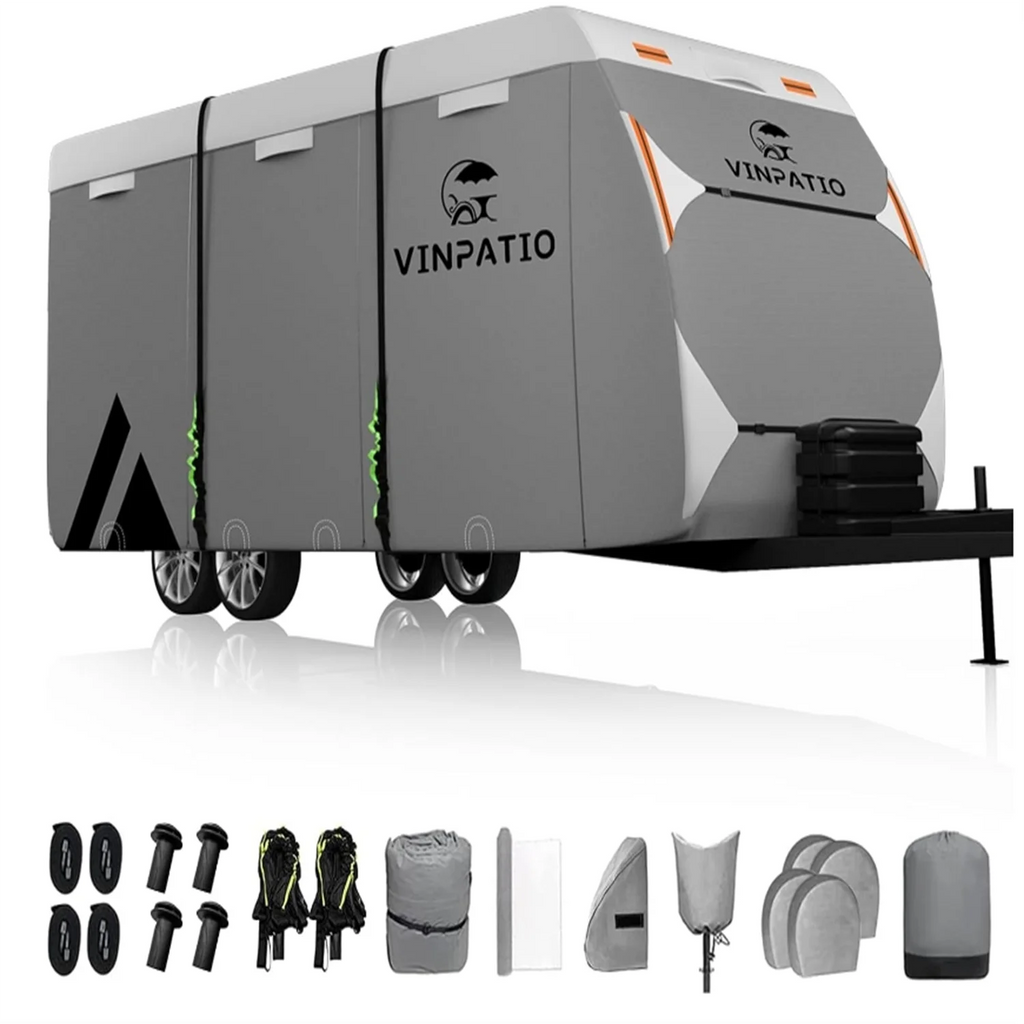 Travel Trailer RV Cover: 7 Layers Heavy Duty RV & Trailer Cover, Toy Hauler Cover r with 4 Tire Cover