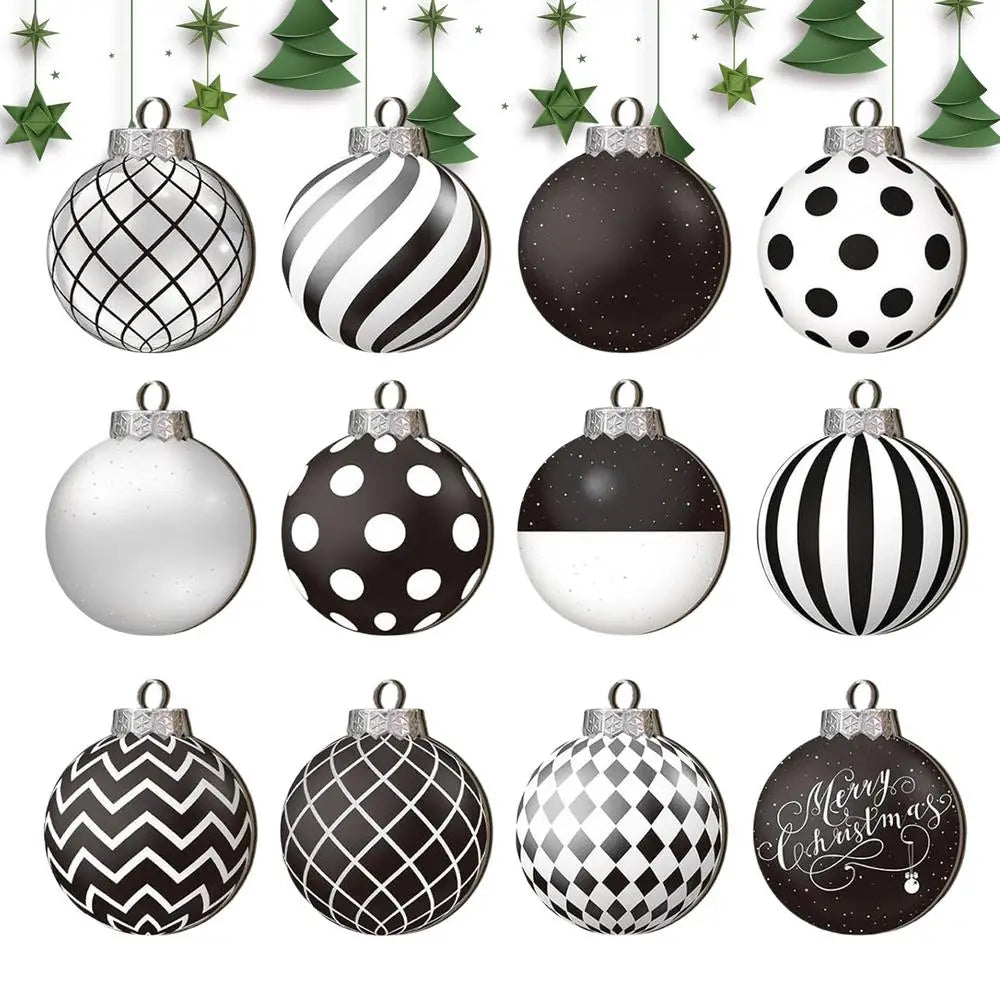 12pcs 2D Flat Black White Christmas Ball Pendant Christmas Tree Decoration  Wooden Dwarf Christmas Ball Home Decor New Year Gift