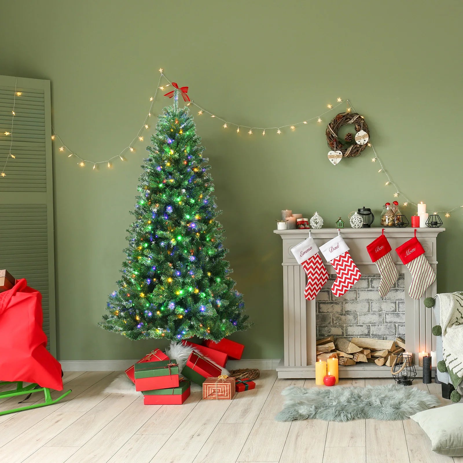 6/ 7/ 8ft Lightened Christmas Tree, Indoor Festival Decoration Faux Tree for Living Room, Dining Room