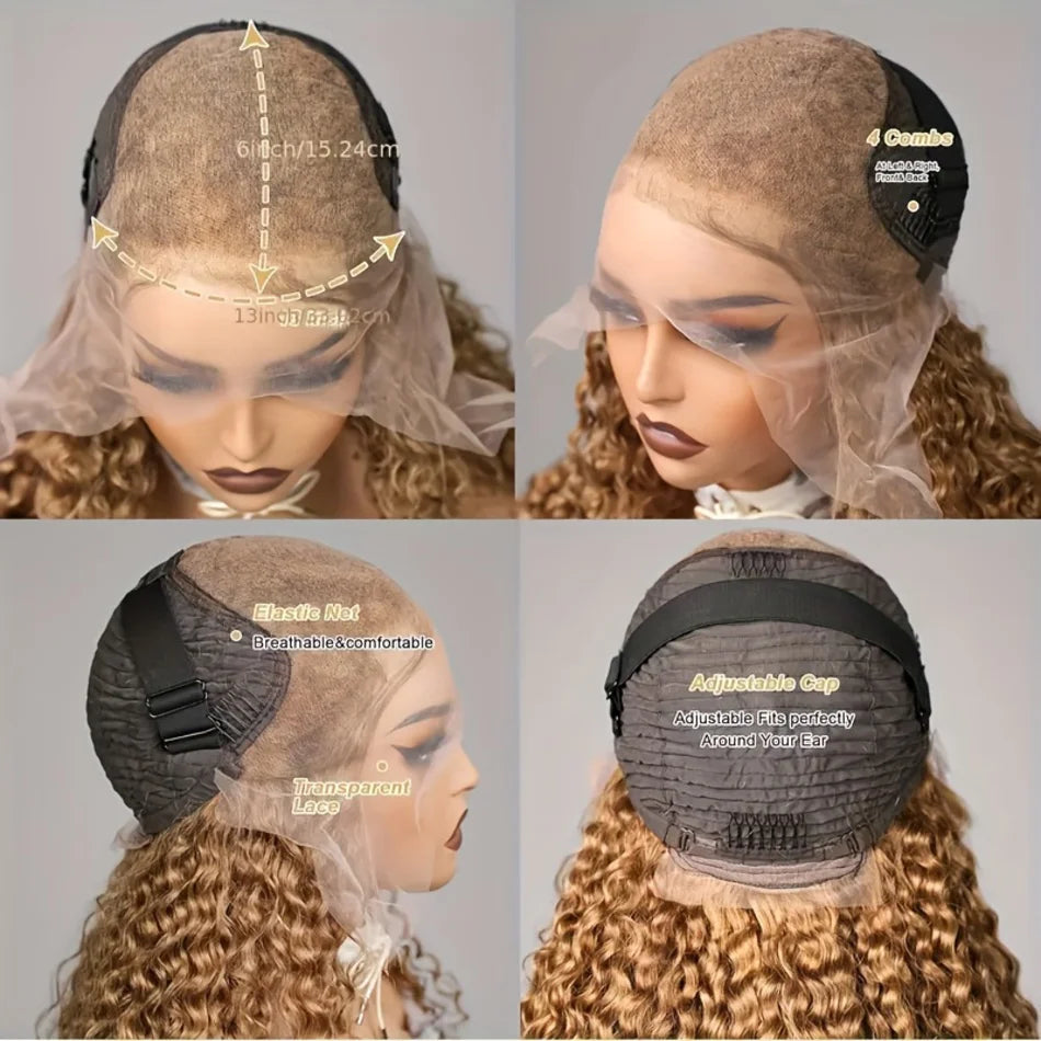 Deep Wave Honey Blonde Wig Human Hair 13X6 Lace Front Wig Curly Colored 27 Hd Lace Frontal Wig PrePlucked 250 Density 30 38 Inch