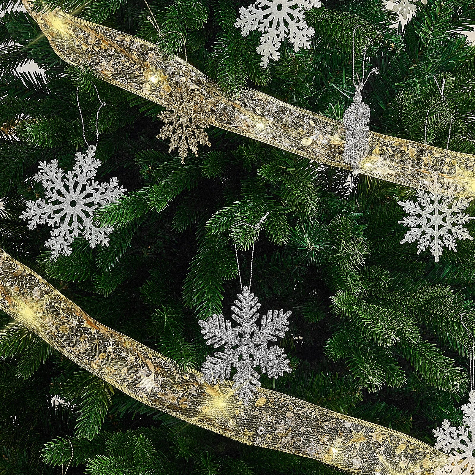 Christmas Tree Decorations String Lights 40ft 100 LED Lights Copper Wire Ribbon Lights for Party Wedding Holiday Battery Powered