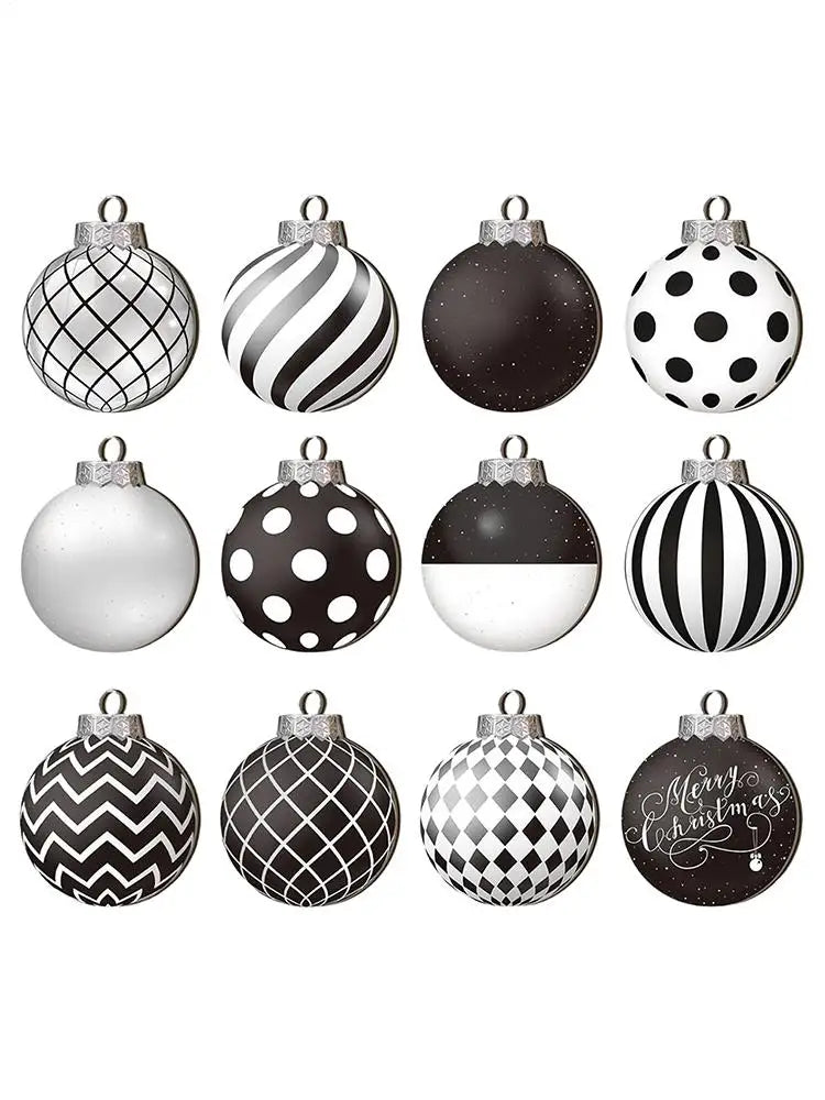 12pcs 2D Flat Black White Christmas Ball Pendant Christmas Tree Decoration  Wooden Dwarf Christmas Ball Home Decor New Year Gift