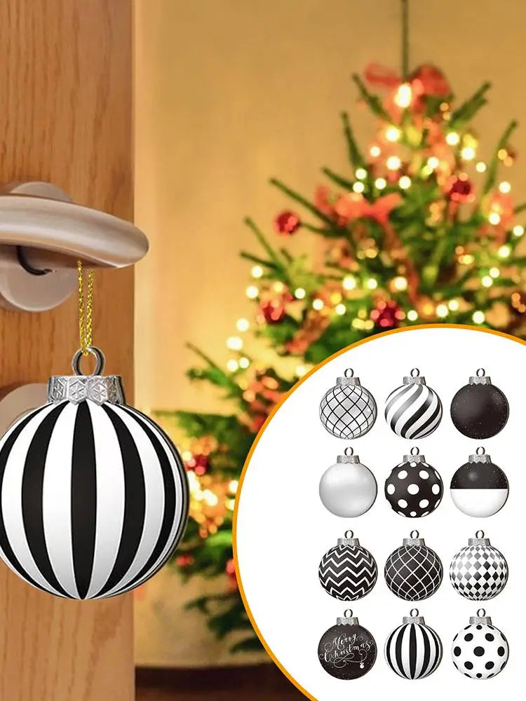 12pcs 2D Flat Black White Christmas Ball Pendant Christmas Tree Decoration  Wooden Dwarf Christmas Ball Home Decor New Year Gift