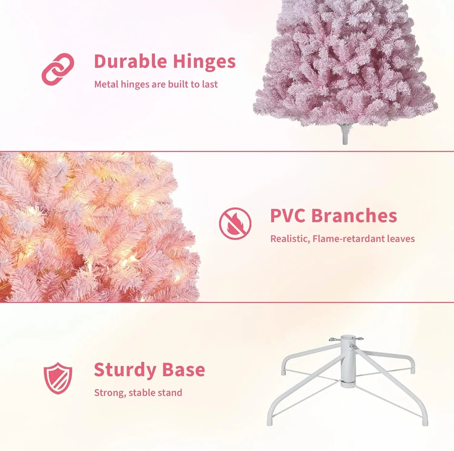 9FT Artificial Christmas Tree, Pre Lit Flocked Christmas Tree with Lights for Home, Office, Party Decoration, Pink Gradient