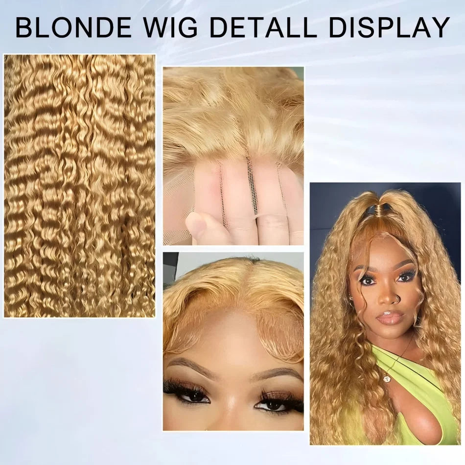 Deep Wave Honey Blonde Wig Human Hair 13X6 Lace Front Wig Curly Colored 27 Hd Lace Frontal Wig PrePlucked 250 Density 30 38 Inch