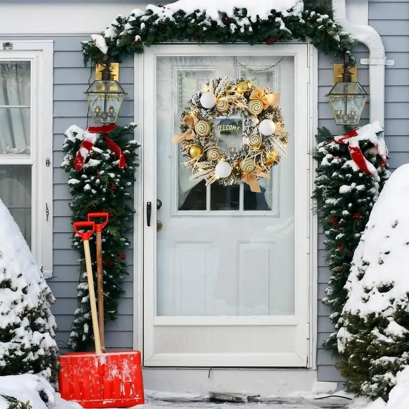 Light Up Christmas Wreath 11.81in Snowy Flocked Christmas Wreath Decorations With LED Lights And Balls Holiday Garland Ornament