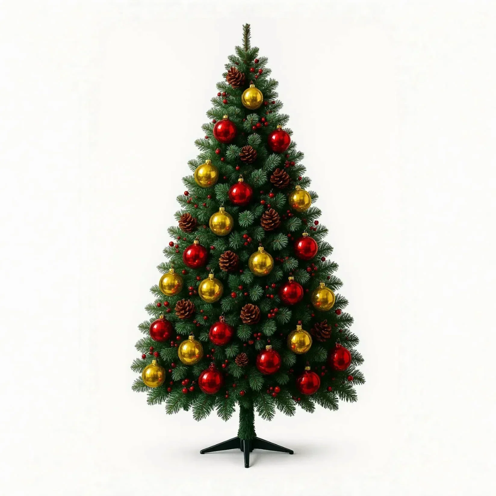 6/7FT Realistic Green Artificial Christmas Tree,Unlit,Decorated with Natural Pinecones & Holly Berries, Quick Setup,Metal Stand