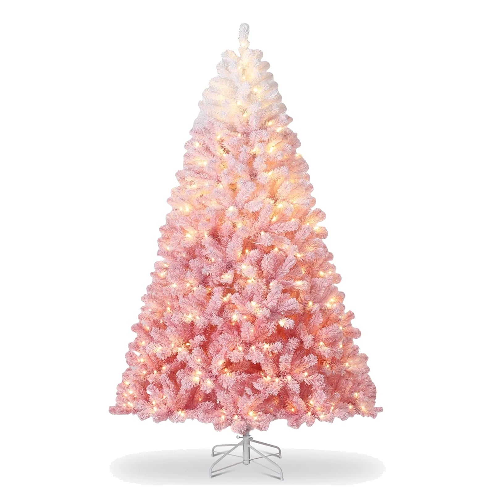 9FT Artificial Christmas Tree, Pre Lit Flocked Christmas Tree with Lights for Home, Office, Party Decoration, Pink Gradient