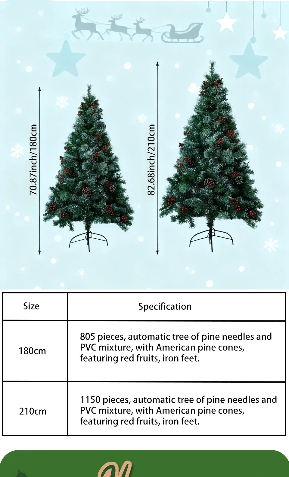 6/7FT Realistic Green Artificial Christmas Tree,Unlit,Decorated with Natural Pinecones & Holly Berries, Quick Setup,Metal Stand