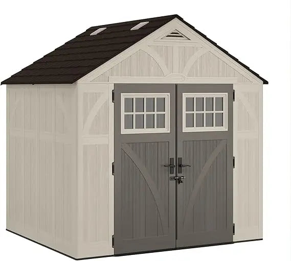 Large Heavy-Duty Plastic Storage Shed with Reinforced Floor, Skylight for Natural Light, Lockable Double Doors
