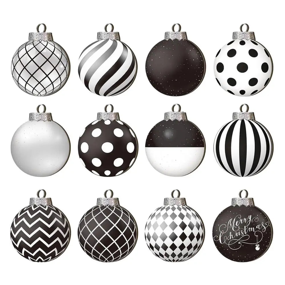 12pcs 2D Flat Black White Christmas Ball Pendant Christmas Tree Decoration  Wooden Dwarf Christmas Ball Home Decor New Year Gift