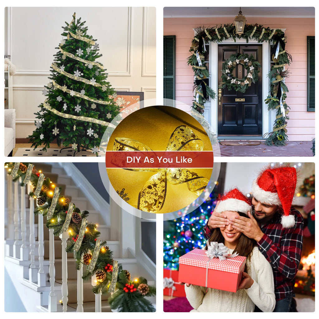 Christmas Tree Decorations String Lights 40ft 100 LED Lights Copper Wire Ribbon Lights for Party Wedding Holiday Battery Powered