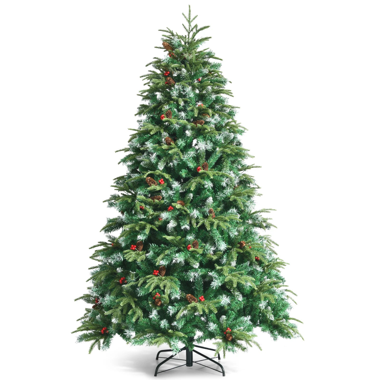 5/ 6/ 7/ 9FT Pre-Lit Artificial Christmas Tree, Realistic Snowy Xmas Tree Lush Hinged Pine Tree Modes for Celebration