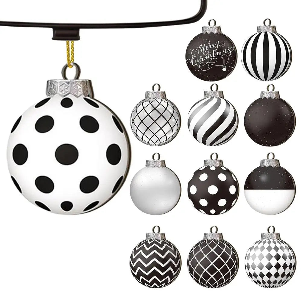 12pcs 2D Flat Black White Christmas Ball Pendant Christmas Tree Decoration  Wooden Dwarf Christmas Ball Home Decor New Year Gift