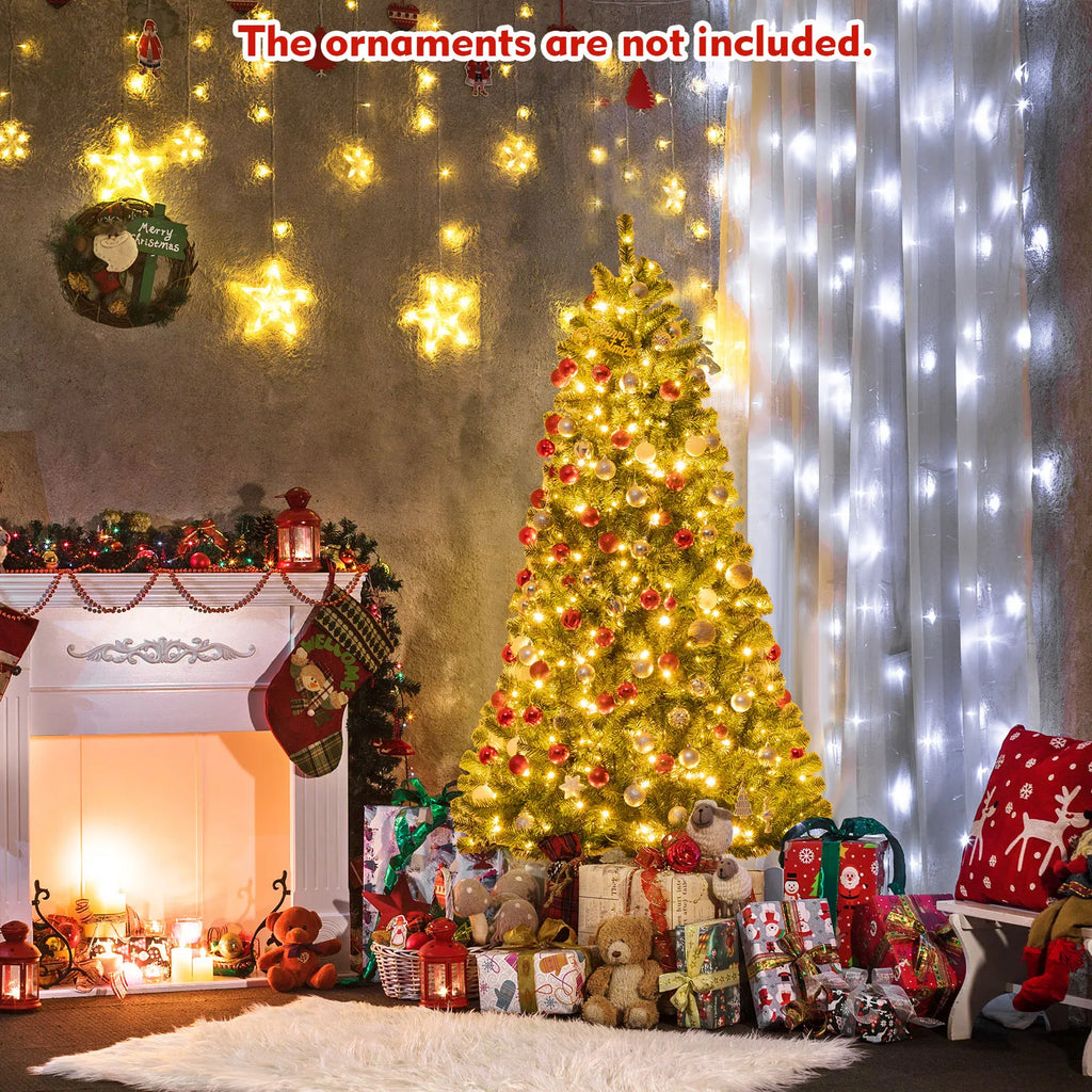 6ft Pre-lit Hinged Christmas Tree w/ Remote Control & 9 Lighting Modes