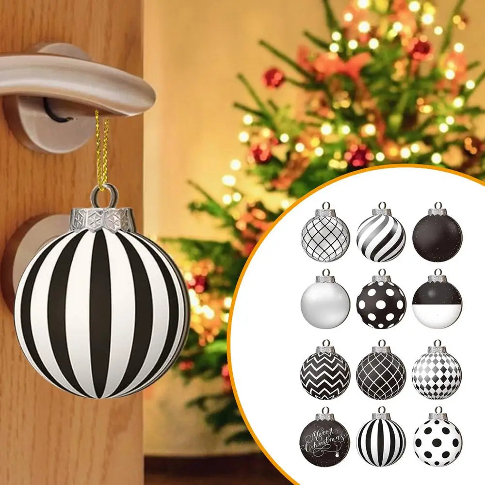 12pcs 2D Flat Black White Christmas Ball Pendant Christmas Tree Decoration  Wooden Dwarf Christmas Ball Home Decor New Year Gift