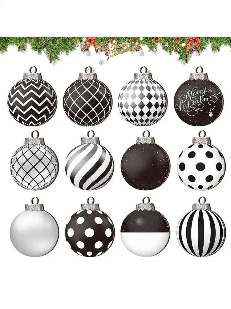 12pcs 2D Flat Black White Christmas Ball Pendant Christmas Tree Decoration  Wooden Dwarf Christmas Ball Home Decor New Year Gift