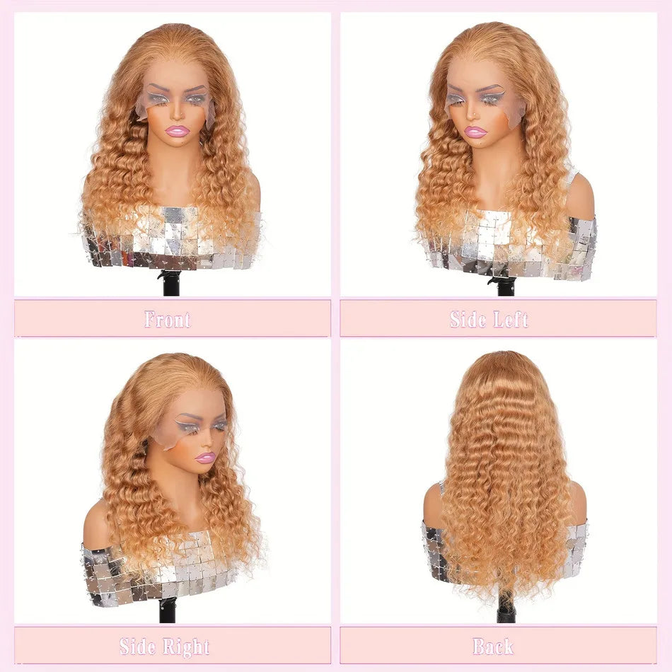 Deep Wave Honey Blonde Wig Human Hair 13X6 Lace Front Wig Curly Colored 27 Hd Lace Frontal Wig PrePlucked 250 Density 30 38 Inch