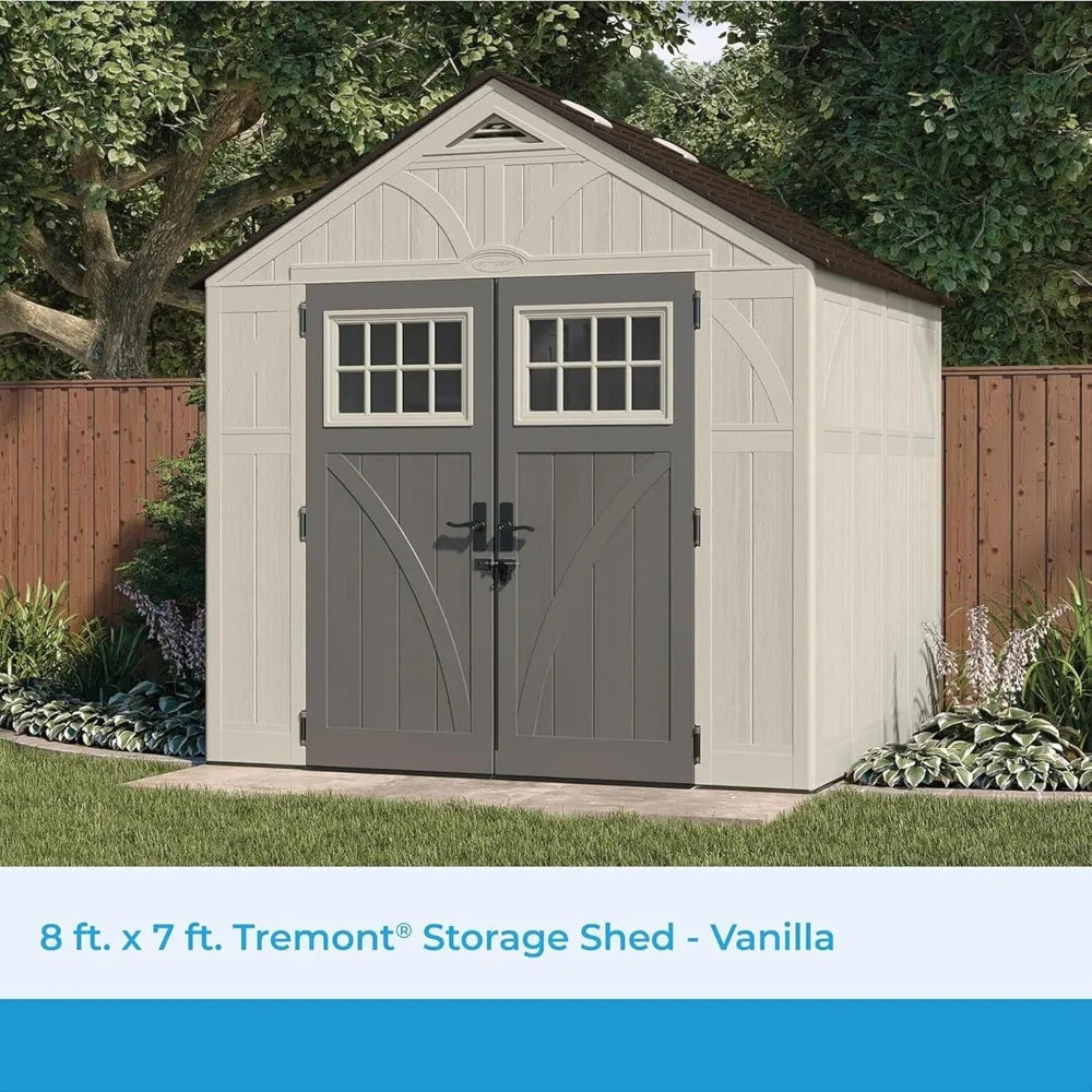 Large Heavy-Duty Plastic Storage Shed with Reinforced Floor, Skylight for Natural Light, Lockable Double Doors
