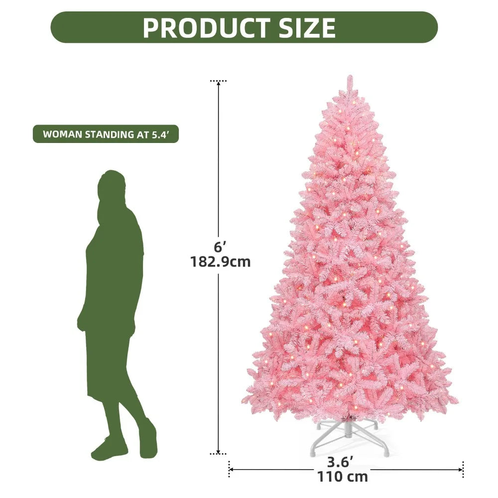 7.5ft Prelit Pink Artificial Christmas Tree Pink Hinged Tree with 1350 PVC Tips
