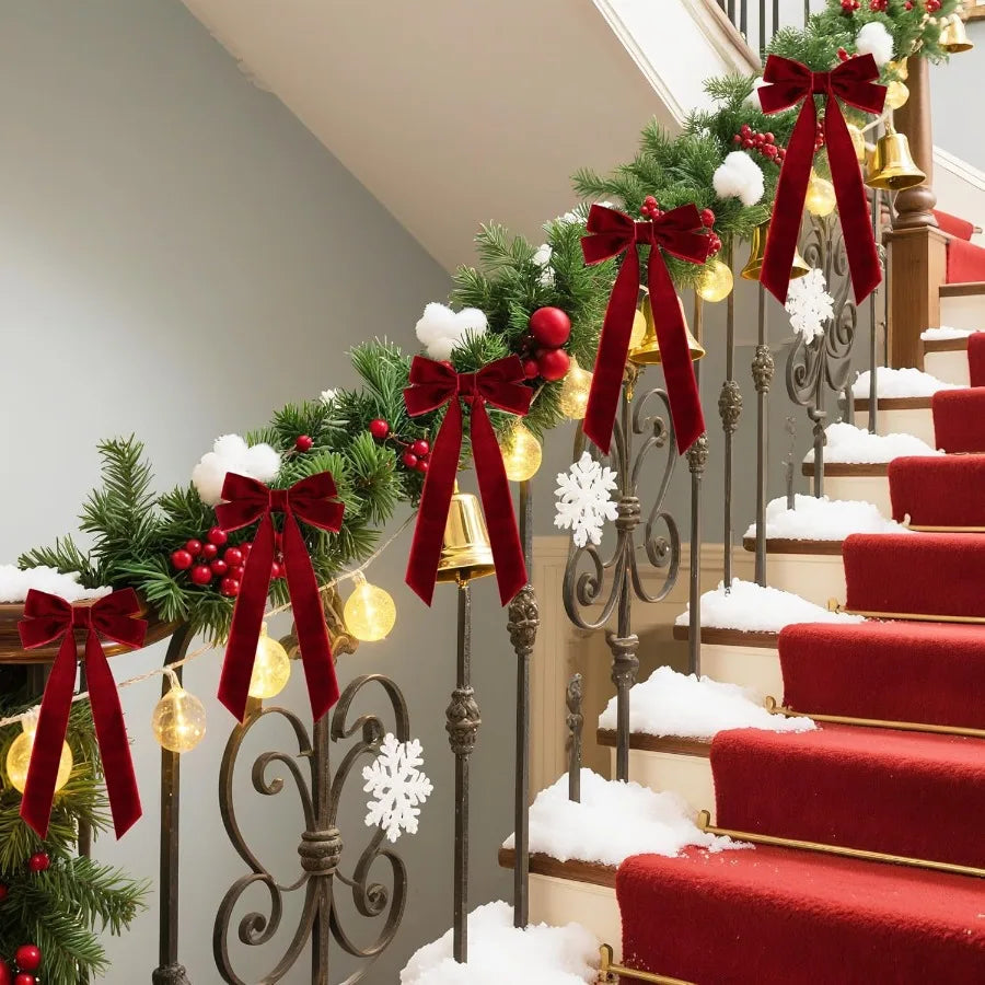 16Pcs Velvet Ribbon Bows for Christmas Tree Decoration Vintage Rustic Small Craft Bows Ornaments for Garland Wreath Gift Wrappi