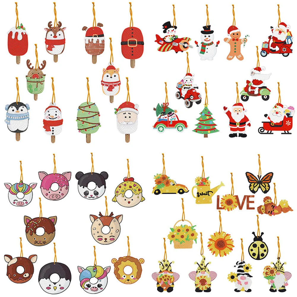 5/10Pcs/set Christmas Decor Diamond Painting Pendant Special-shaped Drill 5D DIY Hanging Ornament Spot Drill Cartoon Single Side