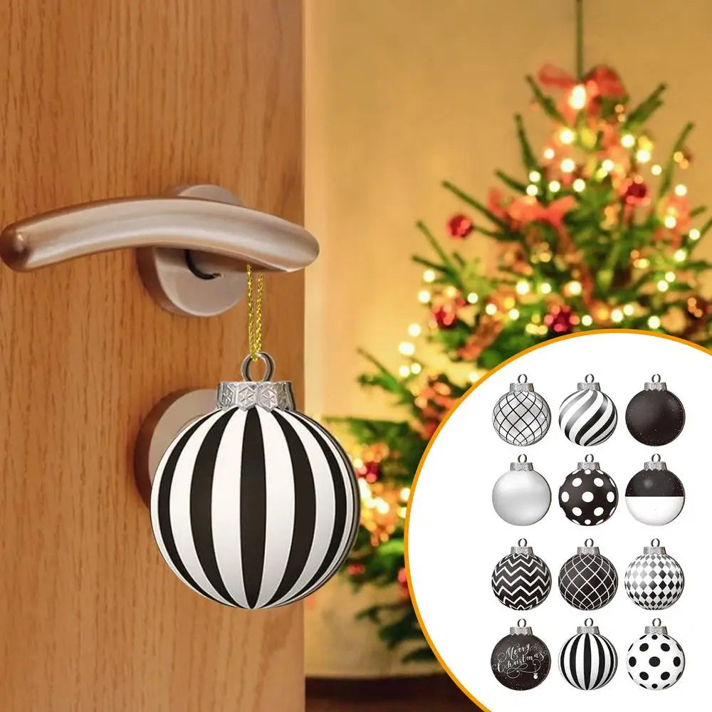 12pcs 2D Flat Black White Christmas Ball Pendant Christmas Tree Decoration  Wooden Dwarf Christmas Ball Home Decor New Year Gift
