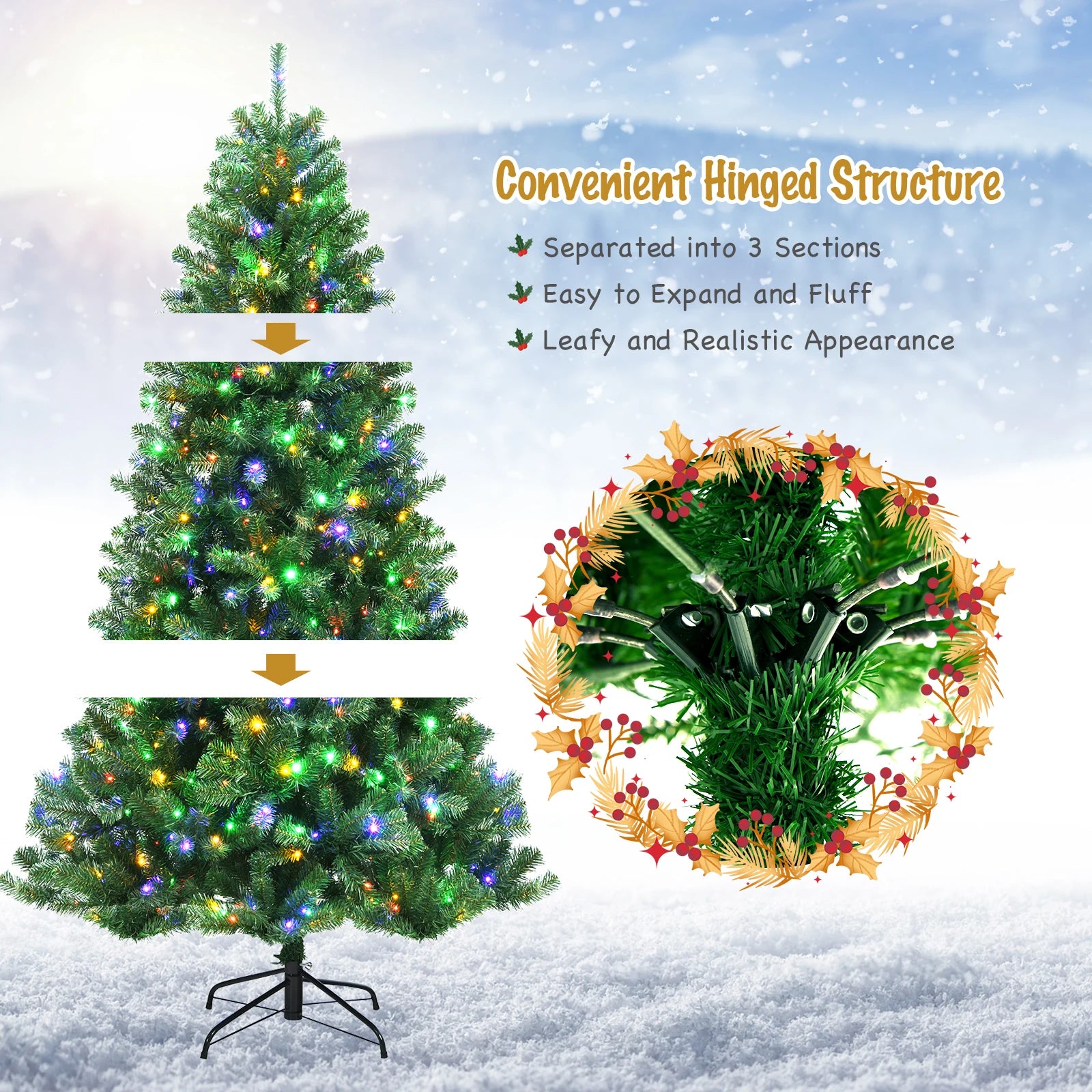 6/ 7/ 8ft Lightened Christmas Tree, Indoor Festival Decoration Faux Tree for Living Room, Dining Room