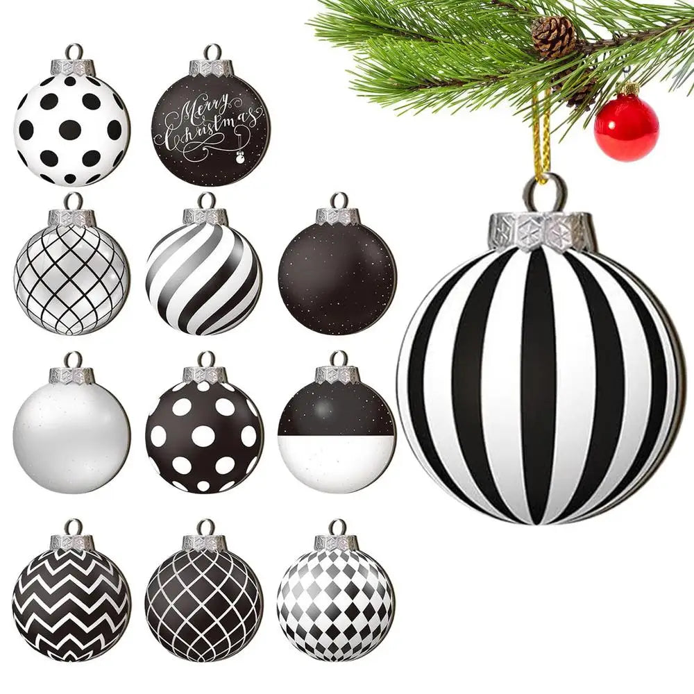 12pcs 2D Flat Black White Christmas Ball Pendant Christmas Tree Decoration  Wooden Dwarf Christmas Ball Home Decor New Year Gift