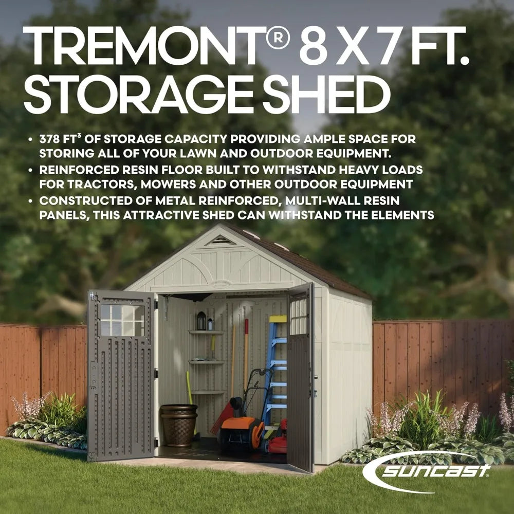 Large Heavy-Duty Plastic Storage Shed with Reinforced Floor, Skylight for Natural Light, Lockable Double Doors