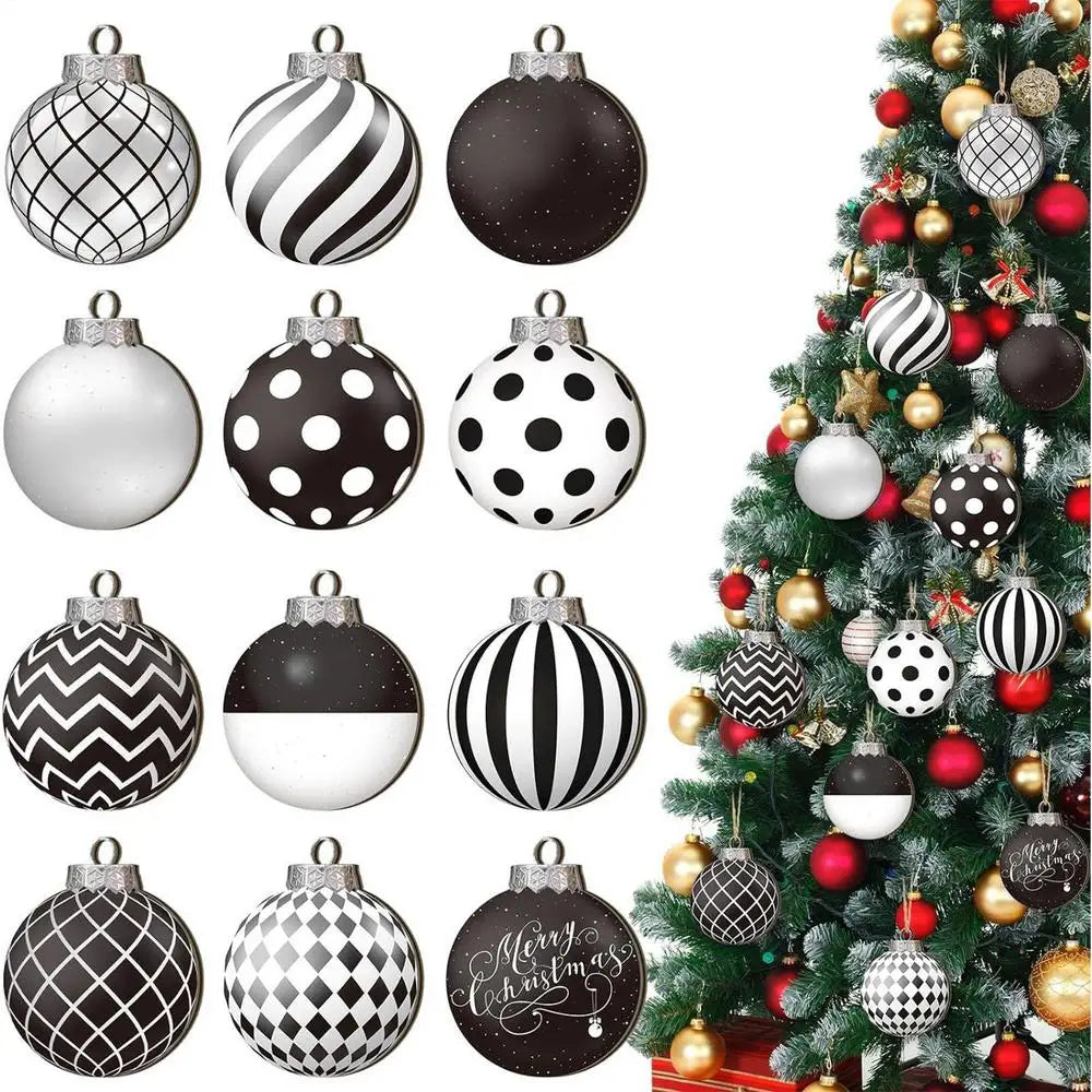 12pcs 2D Flat Black White Christmas Ball Pendant Christmas Tree Decoration  Wooden Dwarf Christmas Ball Home Decor New Year Gift