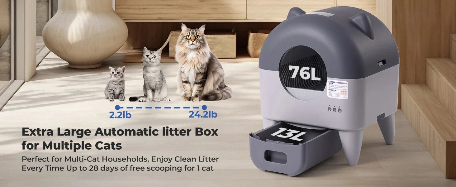 Automatic Cat Litter Box Extra Large Self Cleaning Litter Box with APP Control Odor Control for Multi-Cat Compatible