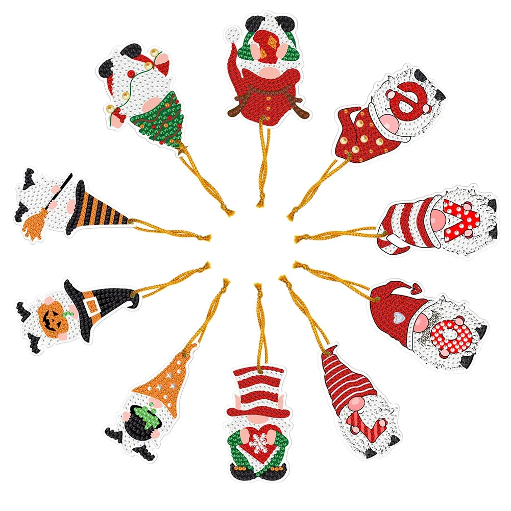 5/10Pcs/set Christmas Decor Diamond Painting Pendant Special-shaped Drill 5D DIY Hanging Ornament Spot Drill Cartoon Single Side