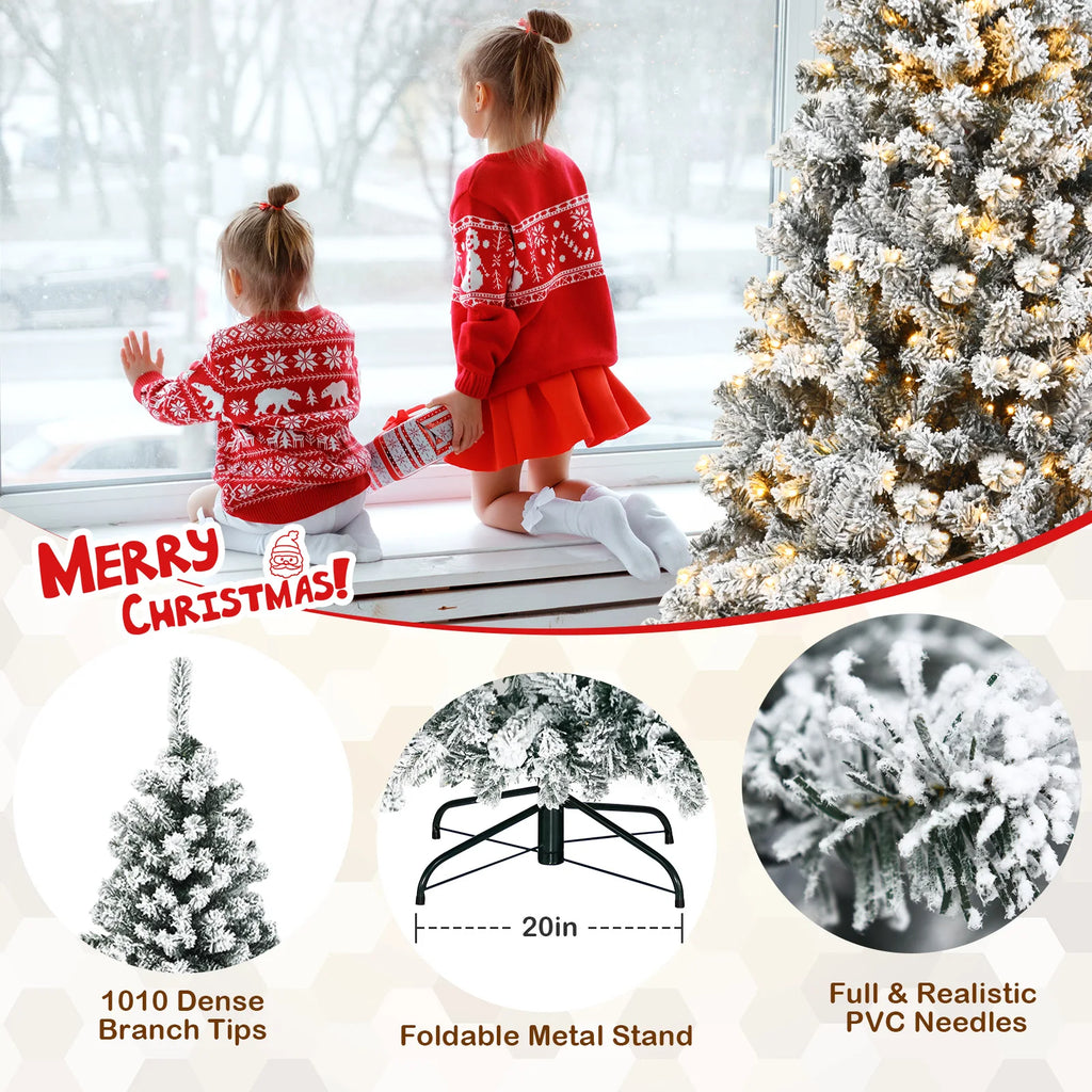 Artificial Christmas Tree with Metal Stand 6/ 7. 5/ 9FT, with Natural Snow Effect for Festivals, Indoor and Outdoor, White
