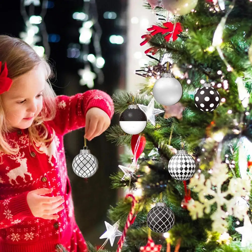 12pcs 2D Flat Black White Christmas Ball Pendant Christmas Tree Decoration  Wooden Dwarf Christmas Ball Home Decor New Year Gift