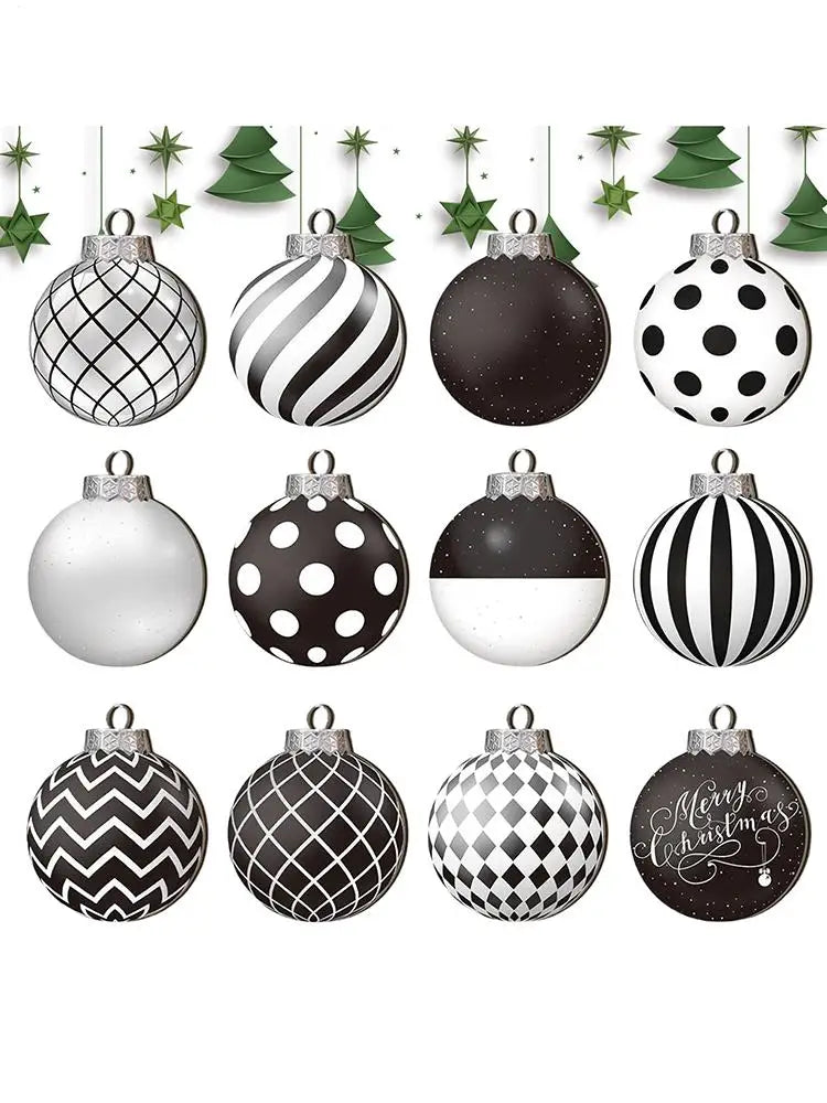 12pcs 2D Flat Black White Christmas Ball Pendant Christmas Tree Decoration  Wooden Dwarf Christmas Ball Home Decor New Year Gift