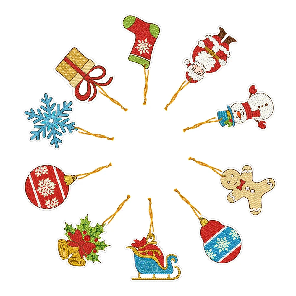 5/10Pcs/set Christmas Decor Diamond Painting Pendant Special-shaped Drill 5D DIY Hanging Ornament Spot Drill Cartoon Single Side
