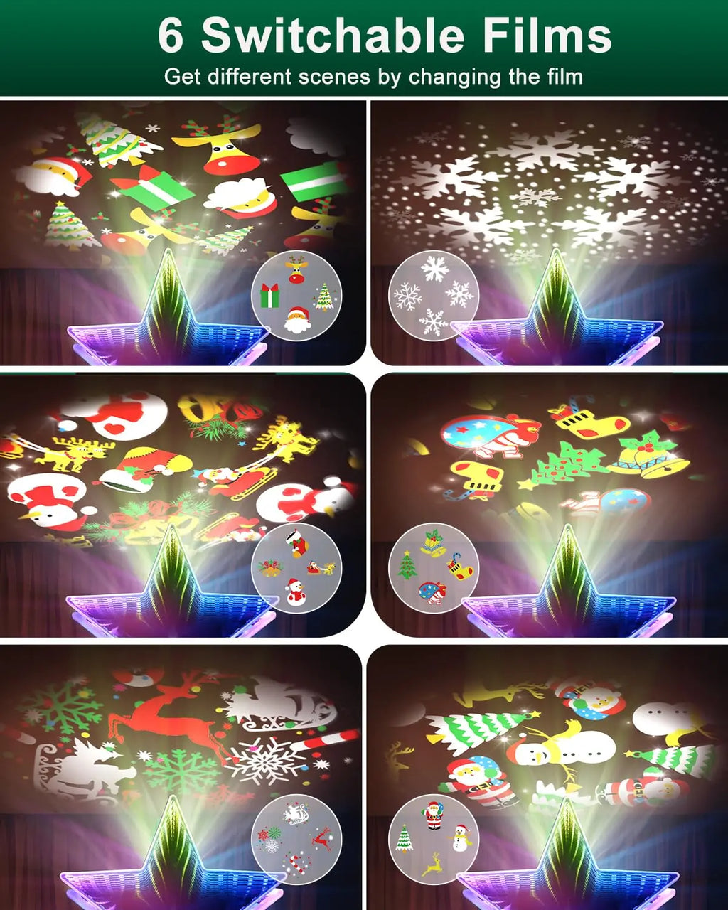 RGB Christmas Tree Topper Star with Projector, 4-in-1 Dynamic Lighting , Tool-Free Installation Xmas Decor for Home Party New Ye