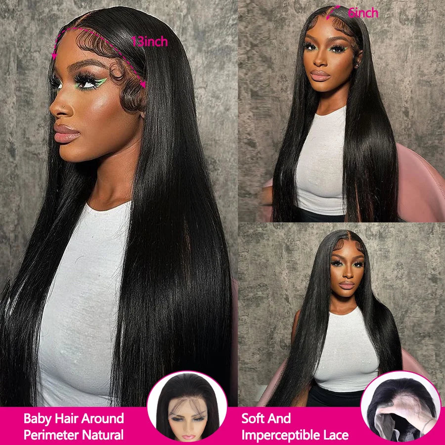 30Inch Straight Human Hair Wigs for Women 13x6 HD Transaparent Lace Frontal Wig Multi Parting Pre Plucked Indian Raw Hair Wig