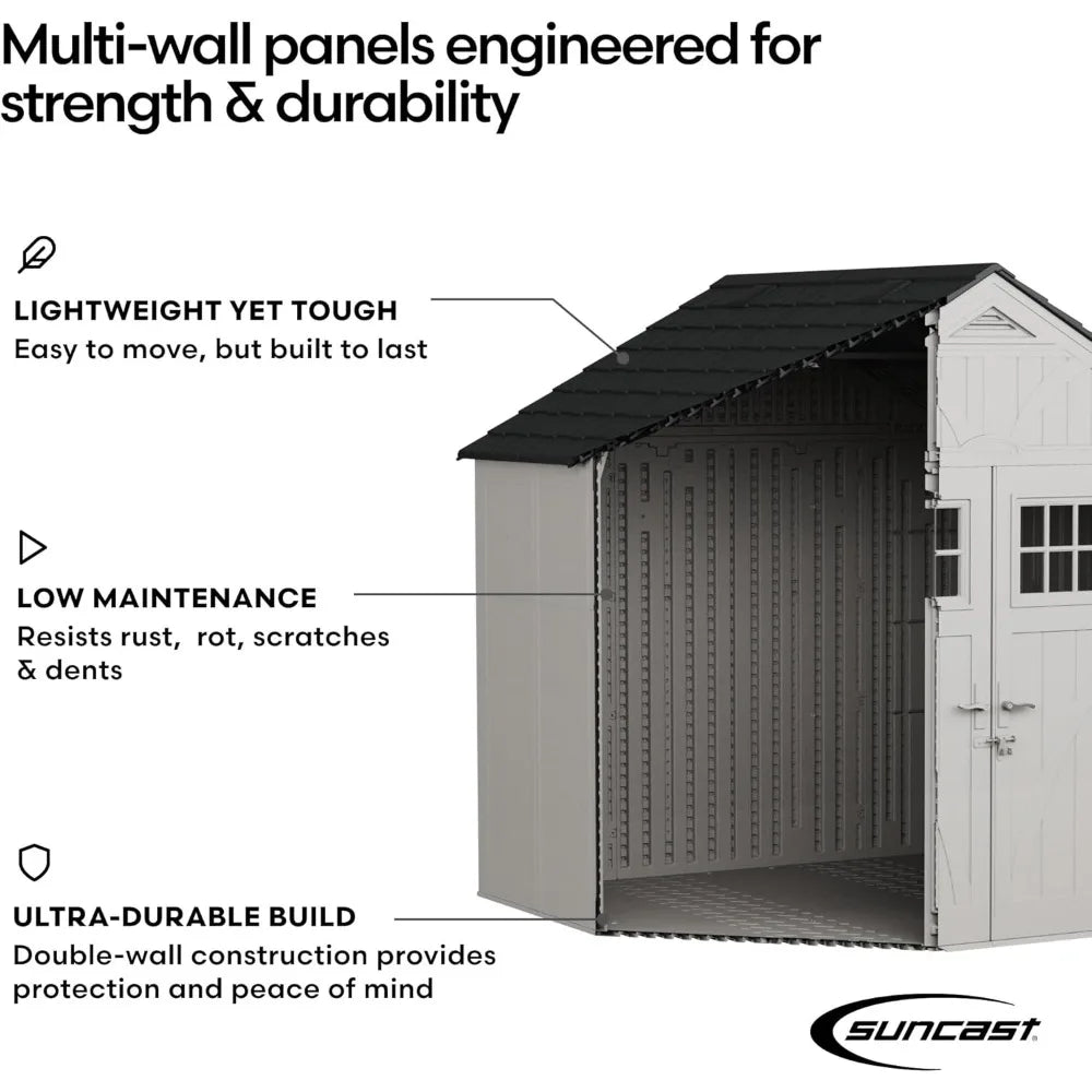 Large Heavy-Duty Plastic Storage Shed with Reinforced Floor, Skylight for Natural Light, Lockable Double Doors
