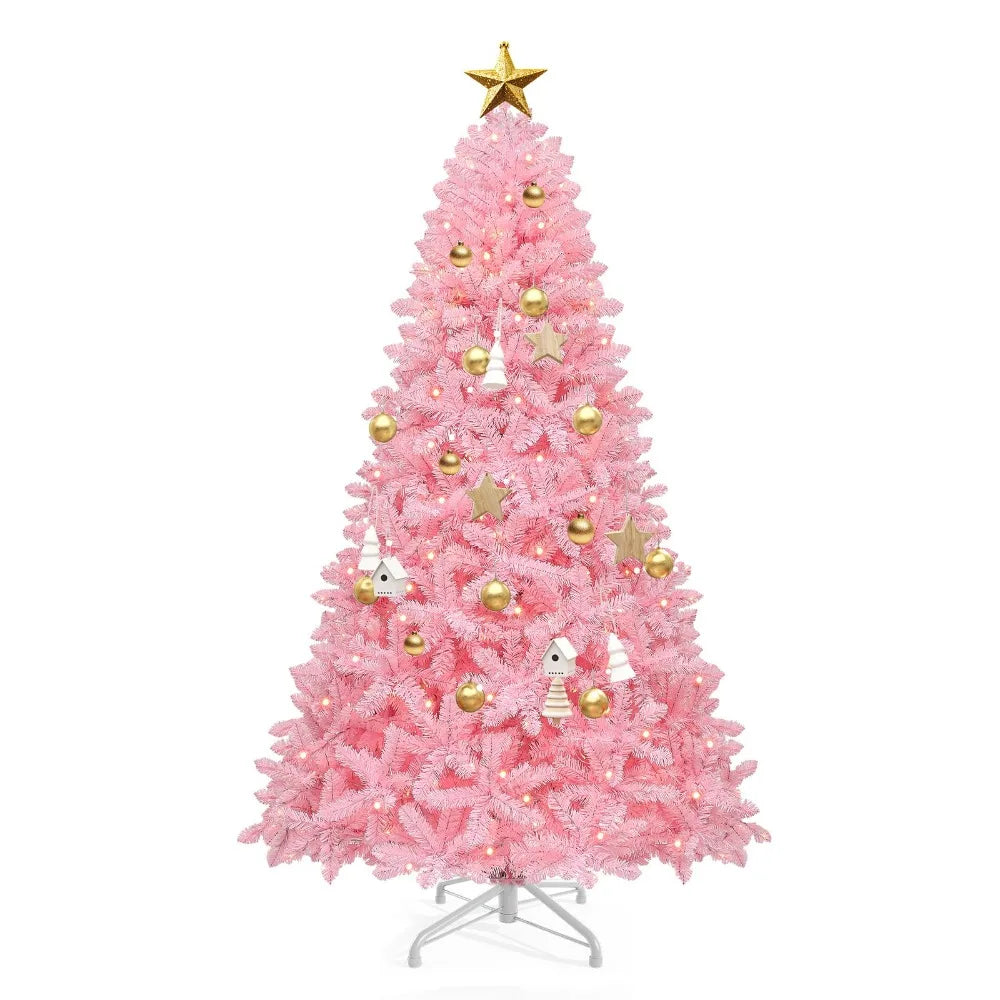 7.5ft Prelit Pink Artificial Christmas Tree Pink Hinged Tree with 1350 PVC Tips