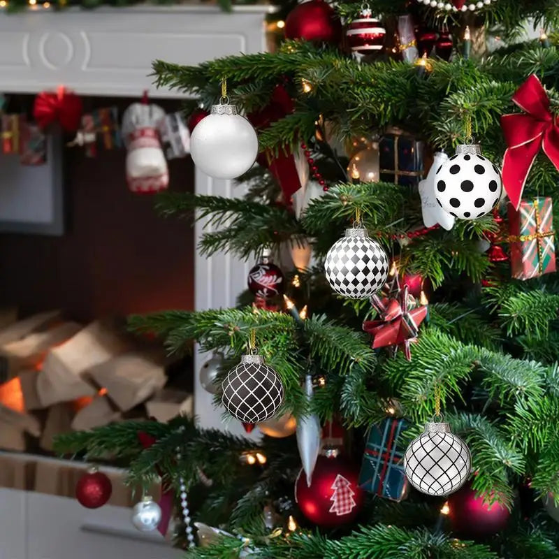 12pcs 2D Flat Black White Christmas Ball Pendant Christmas Tree Decoration  Wooden Dwarf Christmas Ball Home Decor New Year Gift